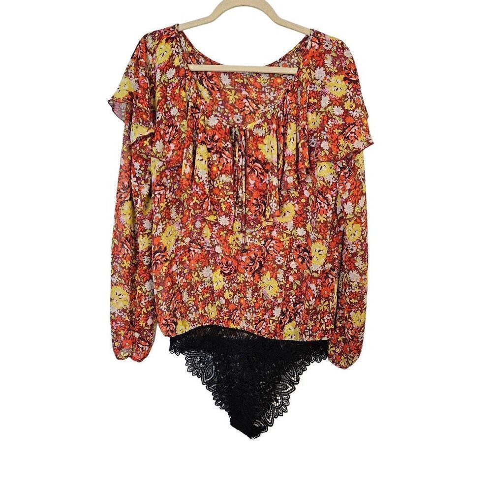 Intimately Free People orange floral bodysuit blouse. Size M. NWOT.